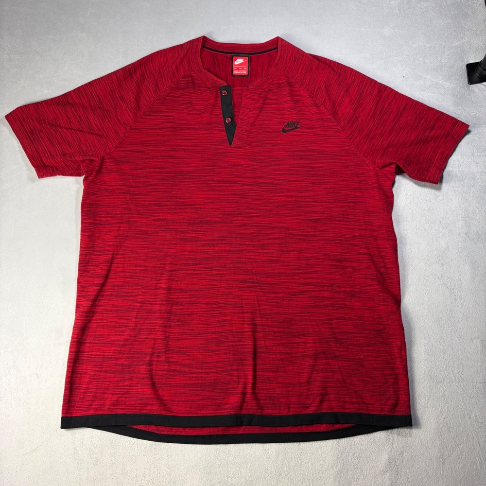 Nike Mens XXL Red Heathered Advance 15 Henley Short Sleeve Shirt Logo Raglan